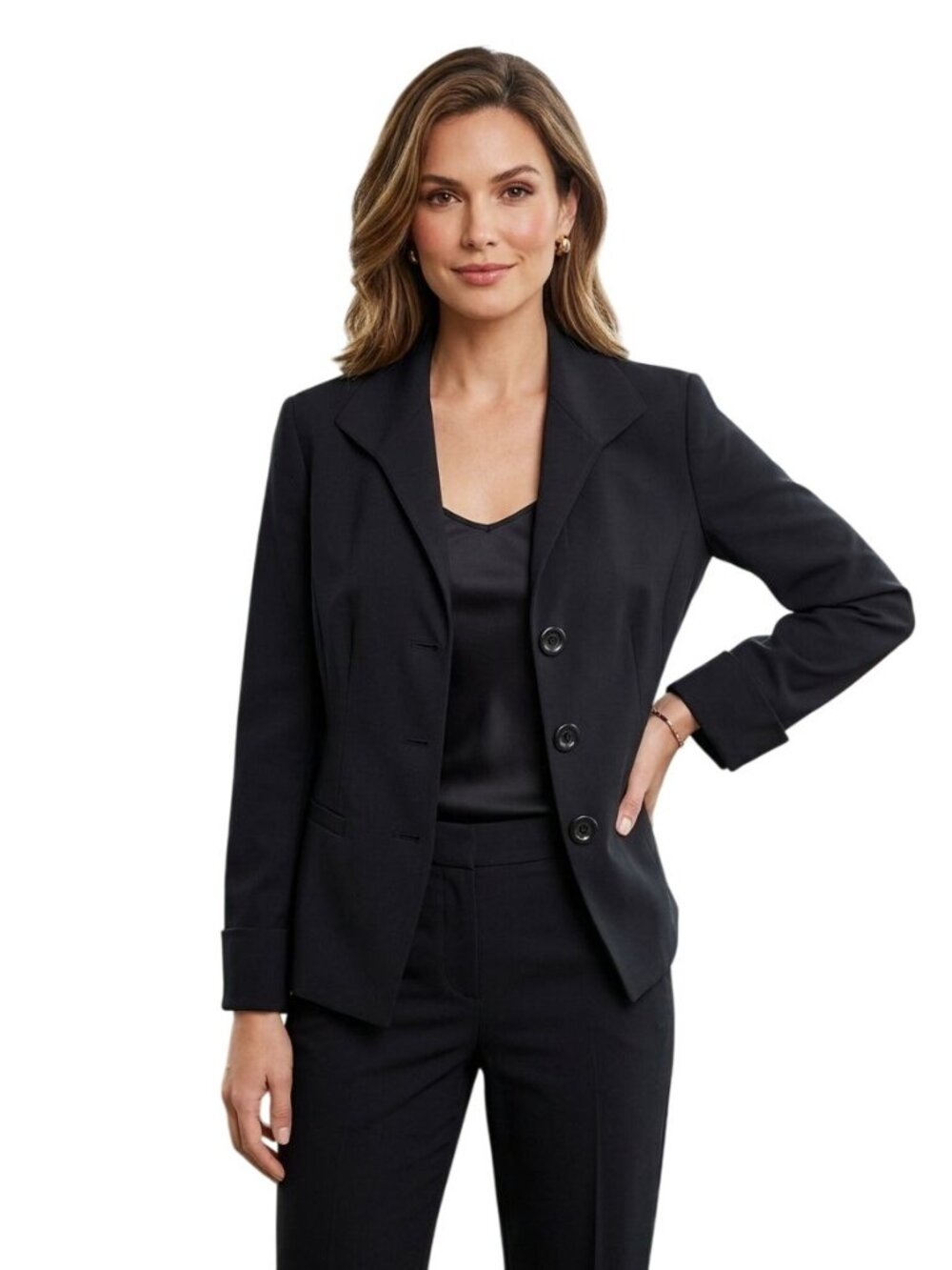 Lafayette 148 Navy Wool Blend 3 Button Cuff Sleeve Blazer Size 16